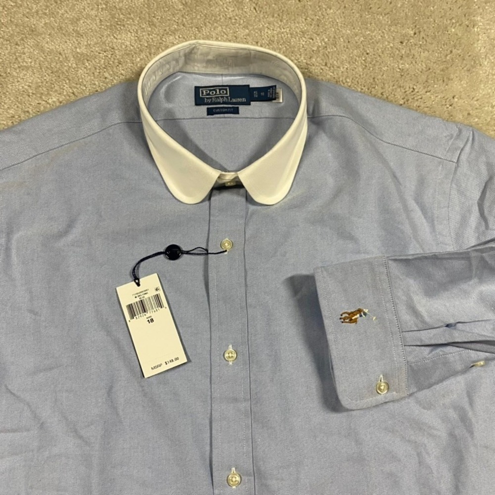 Polo Ralph Lauren Oxford Shirt Mens XL 18 Blue White Club Collar Custom Fit